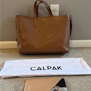 Calpak Haven Leather Laptop Tote Bag with Detachable Strap